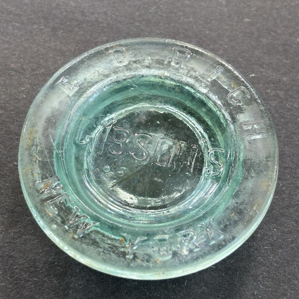 Antique Gibson’s Glass Stopper E.C. Rich New York Aqua Apothecary Jar Lid